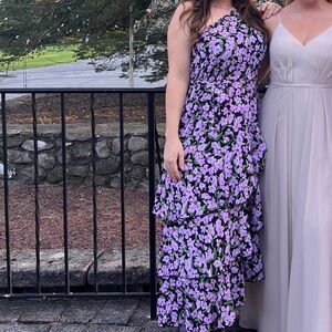 Purple floral Pretty Garden size medium midi dress